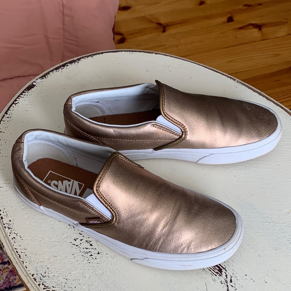 Vans Rose Gold Metallic Slip on Sneakers